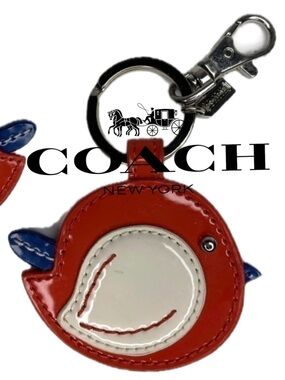 Coach Vintage Patent Red Leather Bird Keychain Fob Flappy Cardinal
